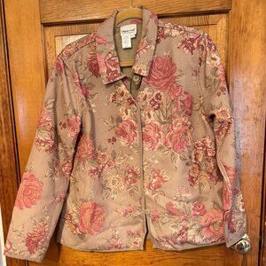 Coldwater Creek Tan Jacket with Floral Pattern - Size L